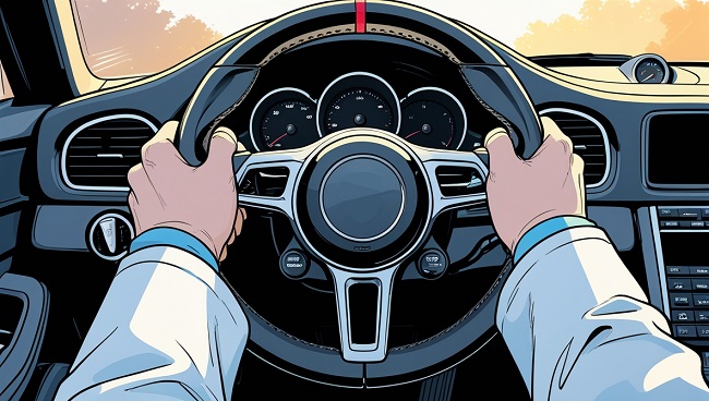 Illustration d'une personne tenant le volant d'une voiture