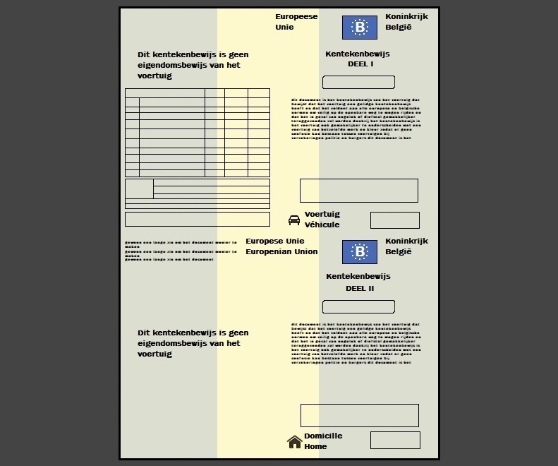 Recto d’un certificat d’immatriculation belge pour voiture