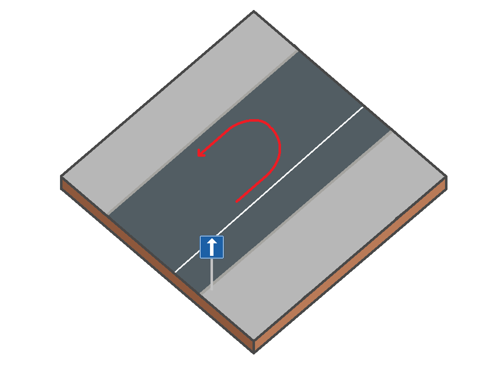 Schéma d'une rue à sens unique où le demi-tour est interdit – manœuvre