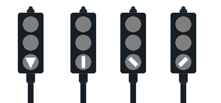 Feu pour trams et bus avec symboles blancs