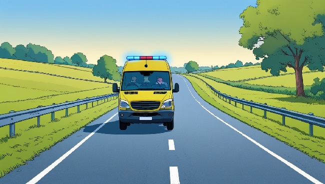 Une ambulance avec lumières bleues